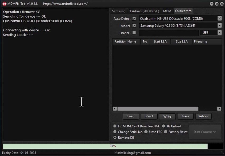 kg remove with mdmfixtool